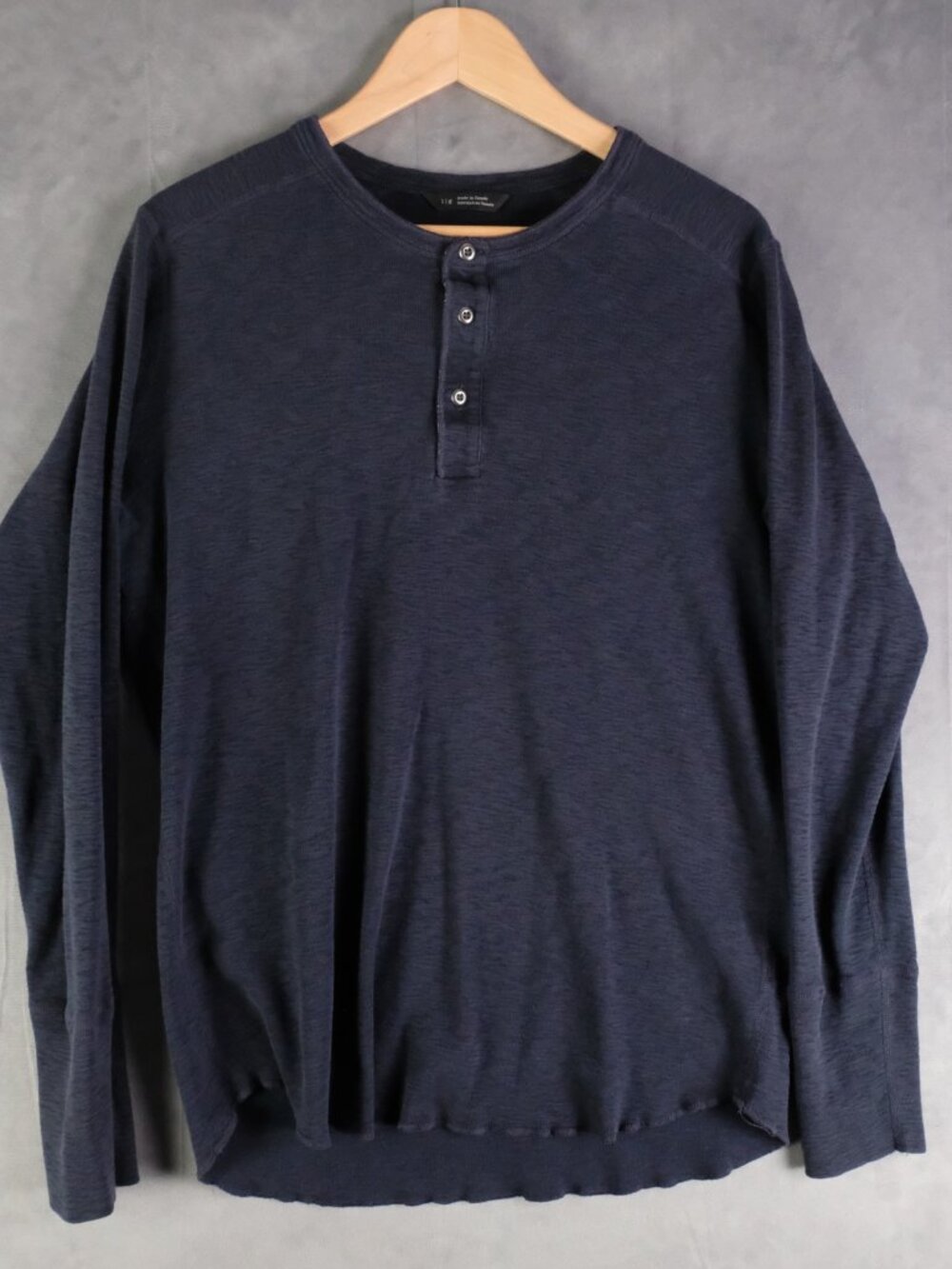 Wings Horns Shirt Mens Large Navy Blue Henley Long Sleeve Lightweight Stretch